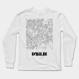 Retro Map of Dublin, Ireland Minimalist Line Drawing Long Sleeve T-Shirt